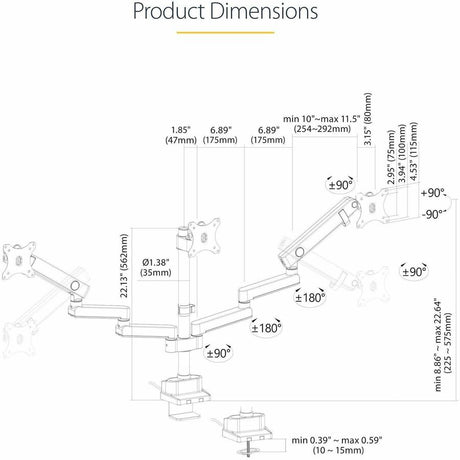 StarTech.com Triple Monitor Desk Mount For Up To Three 27in Screens, VESA 75x75/100x100, Tool-Less Arm Adjustments, C-Clamp/Grommet
