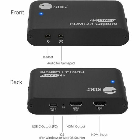 SIIG 4K120Hz HDMI 2.1 Capture Device for Gaming and Streaming - 4K60Hz Capture - 4K 120Hz/144Hz Loopout - USB-C 10Gbps - TAA Compliant