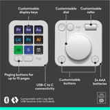 Logitech MX Creative Console, Programmable Keypad With 9 Customizable LCD Keys and Control Dial for Graphic Design, Video Editing, Photography, use with Adobe, Zoom, Spotify and more (Pale Grey)