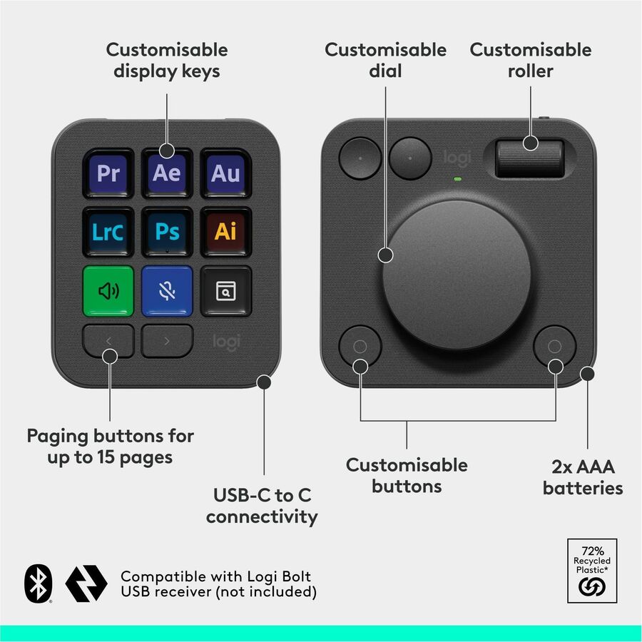 Logitech MX Creative Console, Programmable Keypad With 9 Customizable LCD Keys and Control Dial for Graphic Design, Video Editing, Photography, use with Adobe, Zoom, Spotify and more (Graphite)