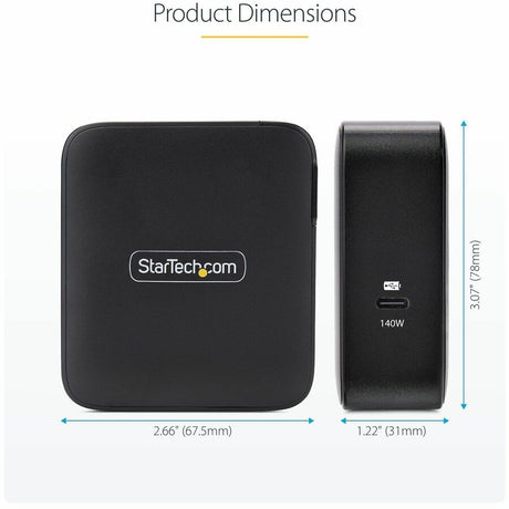 StarTech.com 140W USB-C Wall Charger, USB-IF Certified, PD 3.1 Portable GaN Charging Power Adapter, 6ft/1.8m USB-C to USB-C Cable