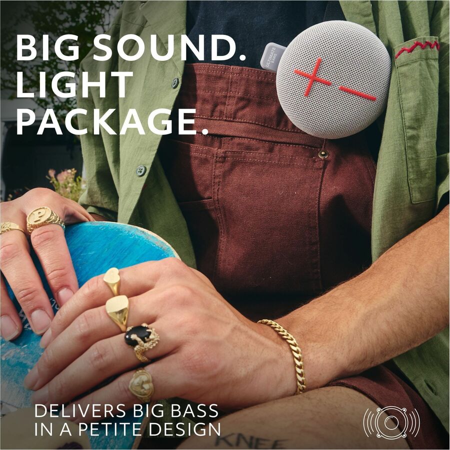 ULTIMATE EARS MINIROLL Ultra-Portable Waterproof Bluetooth Speaker, Big Bass, IP67 Dustproof, 131 ft (40 m) Range - Revive Grey