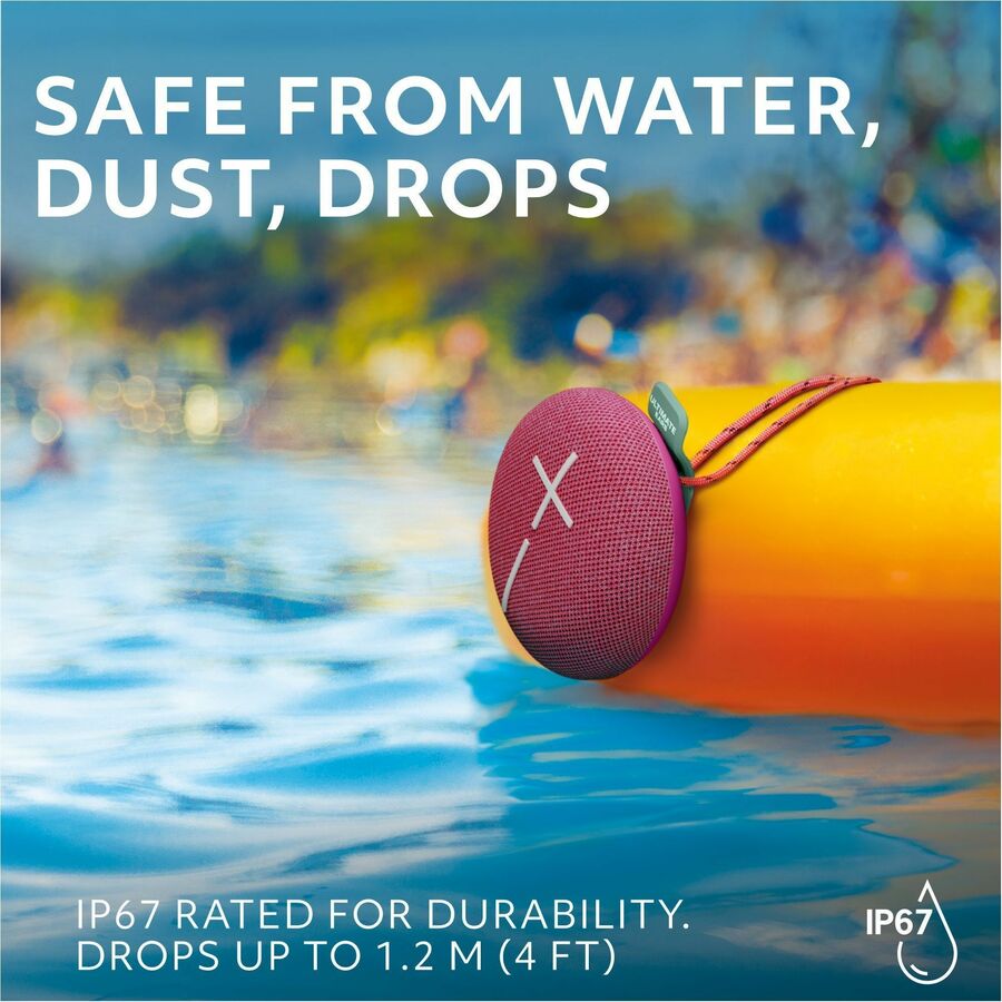 ULTIMATE EARS MINIROLL Ultra-Portable Waterproof Bluetooth Speaker, Big Bass, IP67 Dustproof, 131 ft (40 m) Range - Calming Pink