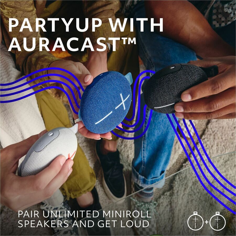 ULTIMATE EARS MINIROLL Ultra-Portable Waterproof Bluetooth Speaker, Big Bass, IP67 Dustproof, 131 ft (40 m) Range - Majestic Blue