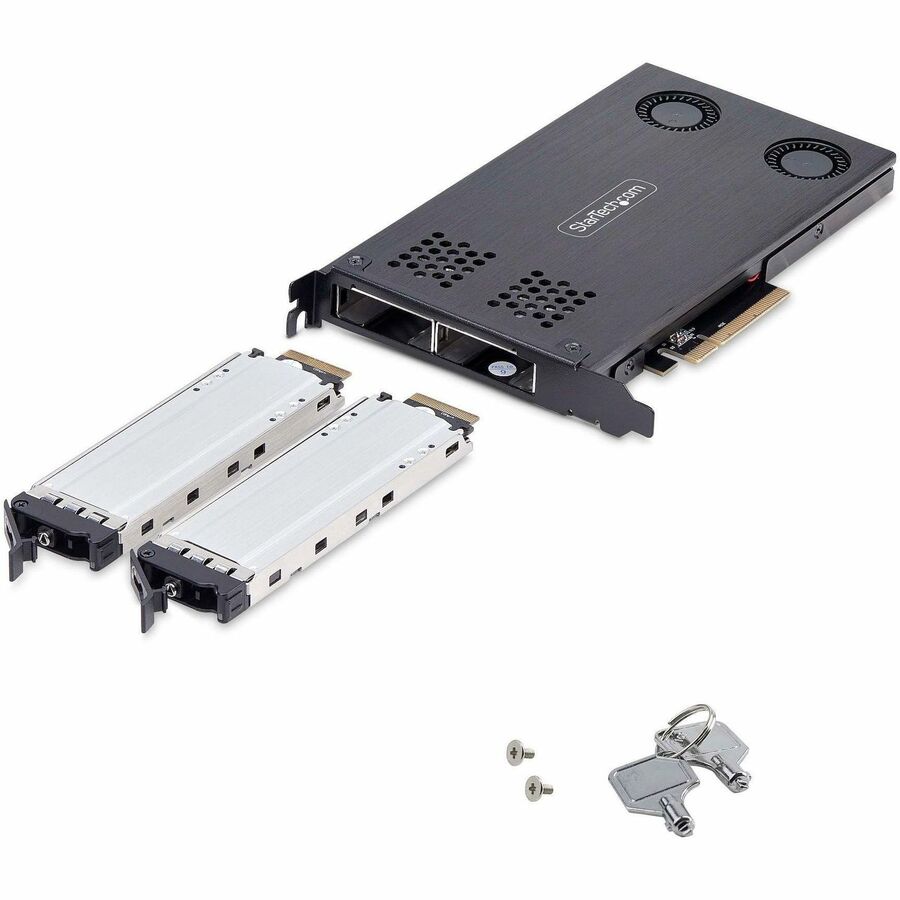 StarTech.com Dual-Bay M.2 NVMe SSD to PCIe x8 Removable Mobile Rack; Bifurcation Required; Tool-less Installation, PCIe Hot-Swap Drive Bay