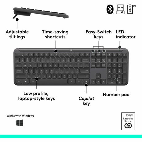 Logitech Signature Slim MK955 Combo for Business, Copilot Edition, Wireless Keyboard and Mouse, Graphite
