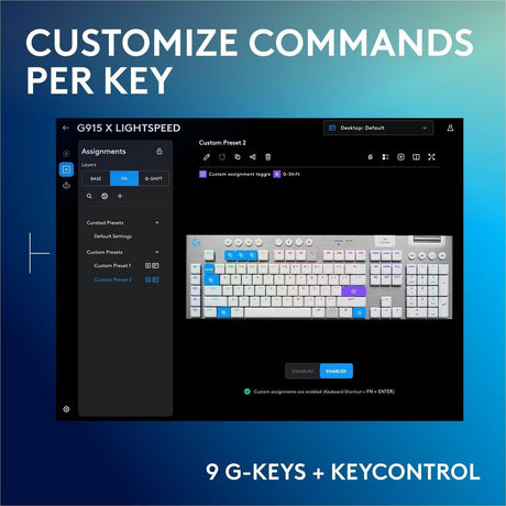 Logitech G915 X LIGHTSPEED Low-Profile Wireless Gaming Keyboard, Double-Shot PBT Keycaps, Fully Programmable Keys, RGB Backlighting, Sleek Aluminum Finishing, GL Brown Tactile Switches - PC/Mac (White)