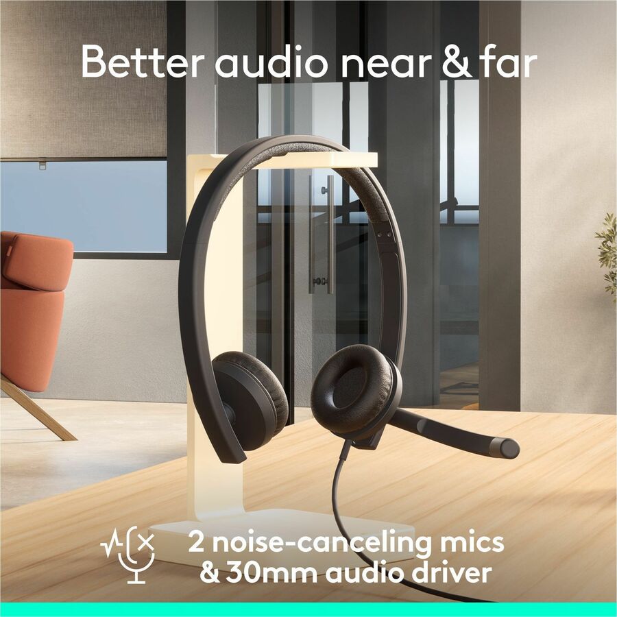 Logitech H570e USB Wired Stereo Headset, USB-A, Noise-Canceling Mics, Inline Controls, Certified for Microsoft Teams, Black