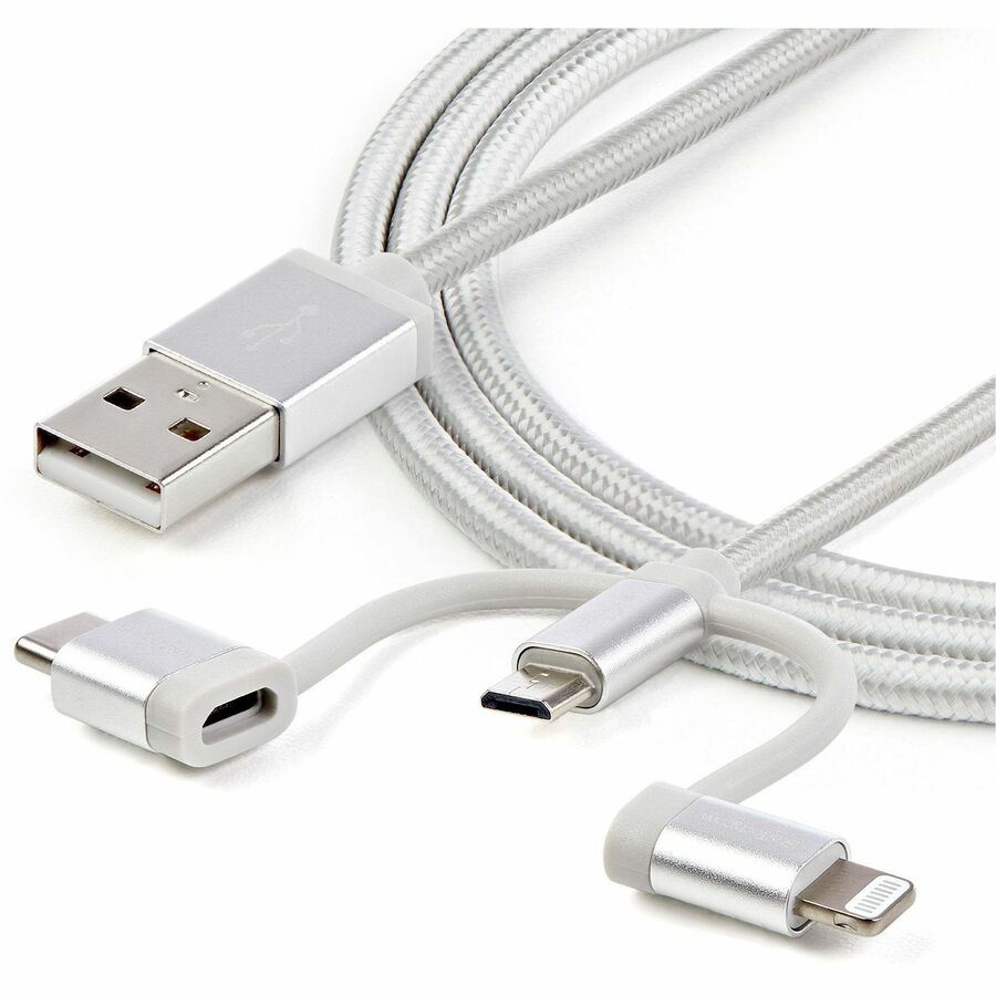 StarTech.com 6ft (1.8m) USB Multi-Charging Cable, USB-A to Lightning/USB-C/Micro-USB, Apple MFi Certified, Braided Nylon Jacket; USB 3-in-1 Charger Cable/Cord