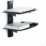 StarTech.com Dual Floating Wall-Mounted AV Shelves, Adjustable Height Shelf For Under TV A/V Equipment, Black Tempered Glass Shelves