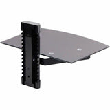 StarTech.com Floating Wall-Mounted AV Shelf, Adjustable Height Shelf For Under TV A/V Equipment, Black Tempered Glass Shelf