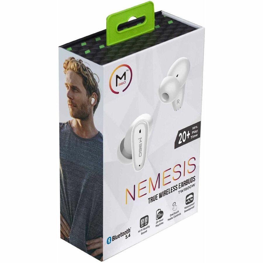 Morpheus 360 Nemesis True Wireless Earbuds TW1800W-Bluetooth Headphones with Microphone-20H Playtime-White
