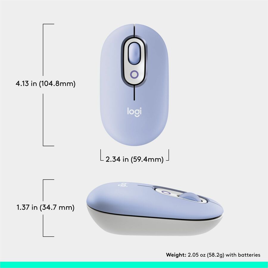 Logitech POP Mouse, Compact and Portable Wireless Bluetooth Mouse With Programmable Buttons and Quiet Clicks, Easy-Switch Between up to 3 Devices, Lilac