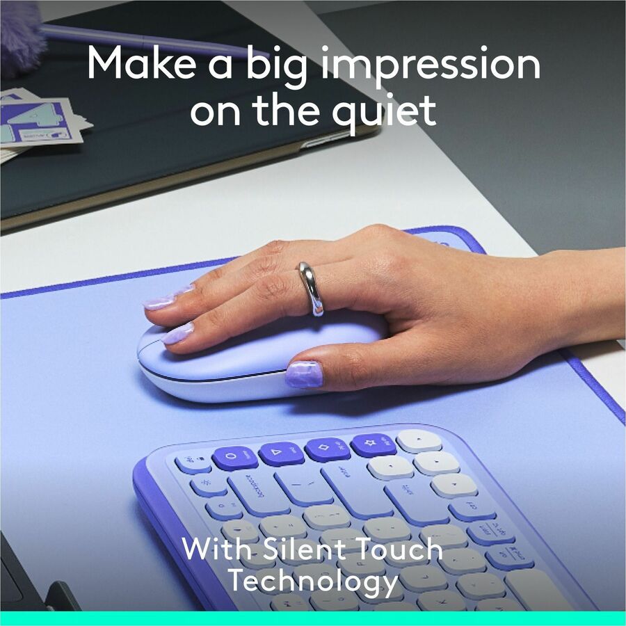 Logitech POP Mouse, Compact and Portable Wireless Bluetooth Mouse With Programmable Buttons and Quiet Clicks, Easy-Switch Between up to 3 Devices, Lilac