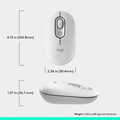Logitech POP Mouse, Compact and Portable Wireless Bluetooth Mouse With Programmable Buttons and Quiet Clicks, Easy-Switch Between up to 3 Devices, Off-White