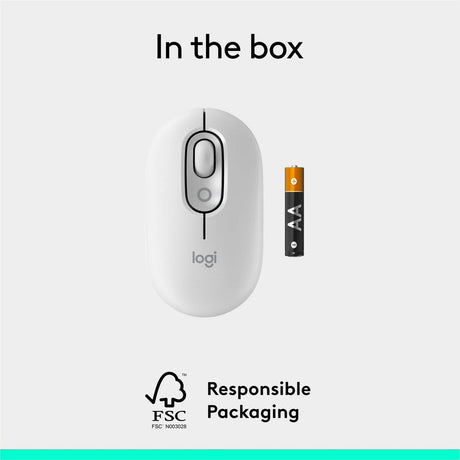 Logitech POP Mouse, Compact and Portable Wireless Bluetooth Mouse With Programmable Buttons and Quiet Clicks, Easy-Switch Between up to 3 Devices, Off-White