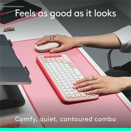Logitech POP ICON COMBO, Bluetooth Keyboard and Mouse Combo, Comfortable Typing, Programmable Keys and Buttons, Quiet Clicks (Rose & Off-white)