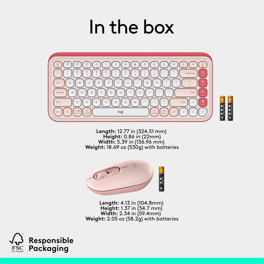 Logitech POP ICON COMBO, Bluetooth Keyboard and Mouse Combo, Comfortable Typing, Programmable Keys and Buttons, Quiet Clicks (Rose & Off-white)