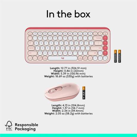 Logitech POP ICON COMBO, Bluetooth Keyboard and Mouse Combo, Comfortable Typing, Programmable Keys and Buttons, Quiet Clicks (Rose & Off-white)
