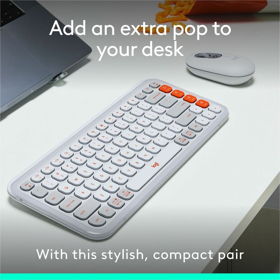 Logitech POP ICON COMBO, Bluetooth Keyboard and Mouse Combo, Comfortable Typing, Programmable Keys and Buttons, Quiet Clicks (Off-white & Orange)