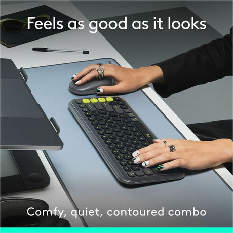 Logitech POP ICON COMBO, Bluetooth Keyboard and Mouse Combo, Comfortable Typing, Programmable Keys and Buttons, Quiet Clicks (Graphite & Green)