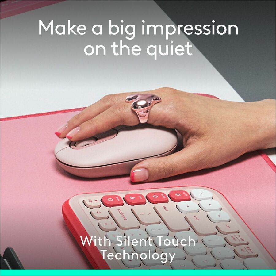 Logitech POP Mouse, Compact and Portable Wireless Bluetooth Mouse With Programmable Buttons and Quiet Clicks, Easy-Switch Between up to 3 Devices, Rose
