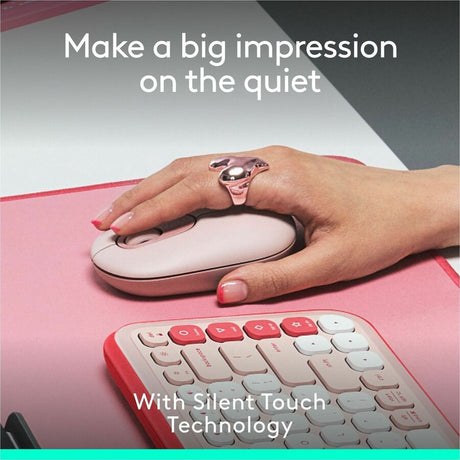 Logitech POP Mouse, Compact and Portable Wireless Bluetooth Mouse With Programmable Buttons and Quiet Clicks, Easy-Switch Between up to 3 Devices, Rose