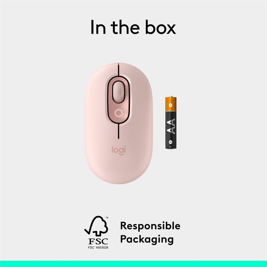 Logitech POP Mouse, Compact and Portable Wireless Bluetooth Mouse With Programmable Buttons and Quiet Clicks, Easy-Switch Between up to 3 Devices, Rose