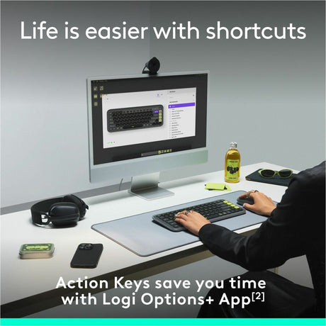 Logitech POP ICON KEYS Wireless Bluetooth Keyboard, Comfortable Typing, Programmable Keys, Easy-Switch Between up to 3 Devices (Rose & Off-white)