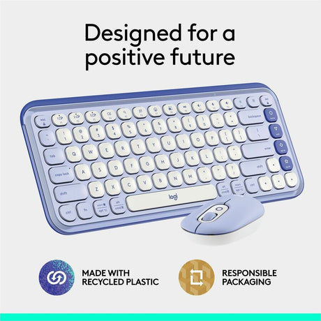 Logitech POP ICON COMBO, Bluetooth Keyboard and Mouse Combo, Comfortable Typing, Programmable Keys and Buttons, Quiet Clicks (Lilac & Off-white)