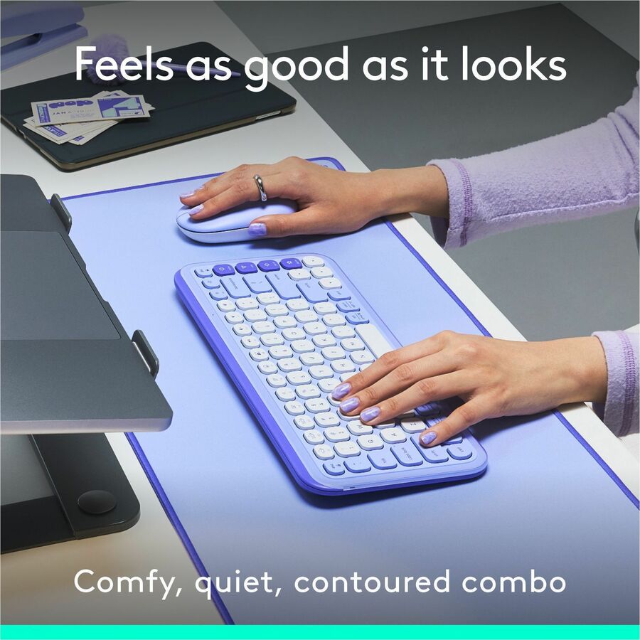 Logitech POP ICON COMBO, Bluetooth Keyboard and Mouse Combo, Comfortable Typing, Programmable Keys and Buttons, Quiet Clicks (Lilac & Off-white)