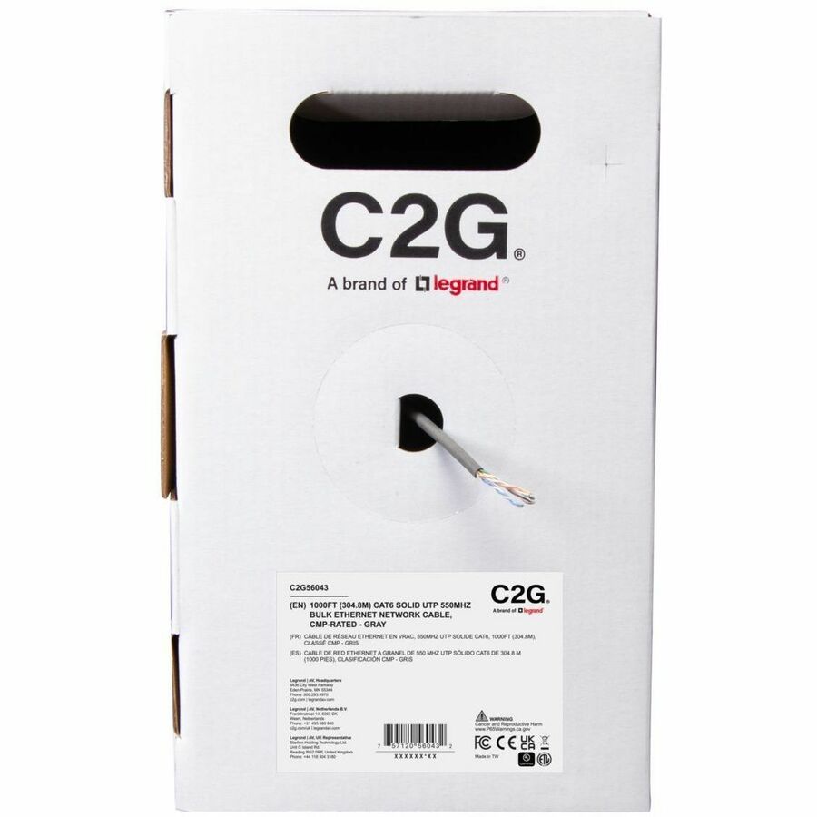 C2G BULK CAT6 UTP CMP TAA GRAY