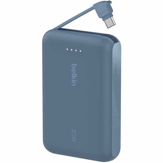Belkin 20W Power Bank w/ Integrated USB-C Cable - 10K mAh - 1xUSB-C port, 1xUSB-C cable - Portable Charger - Blue