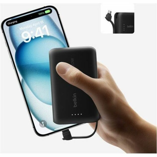 Belkin - Boostcharge Power Bank With Integrated Cable 10000 Mah - Black