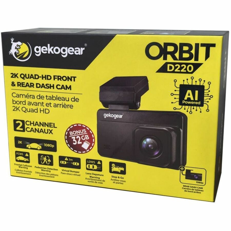 GekoGear Orbit D220 2K Quad HD AI Front and Rear Dash Cam