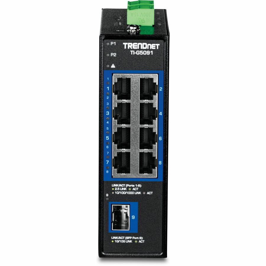 TRENDnet 9-Port Industrial 2.5G DIN-Rail Switch with 10G SFP+ Port, TI-G5091, 8 x 2.5G Ports, 1 x 10G SFP+ Port, 60Gbos, NDAA TAA Compliant, Lifetime Protection