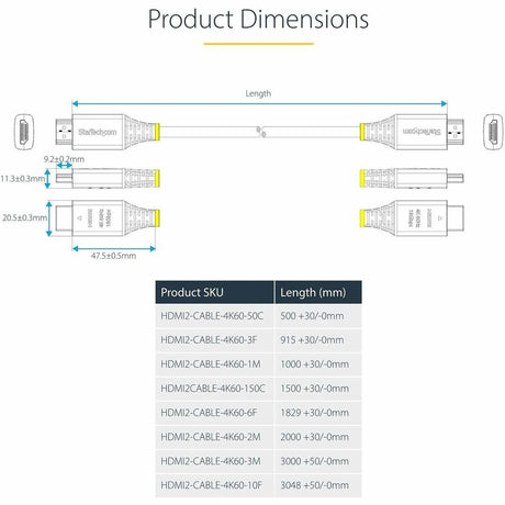 StarTech.com 10ft (3m) Premium Certified High Speed HDMI Cable, 4K 60Hz/1440p 144Hz, 18Gbps, UHD HDMI 2.0 Cord, TPE Jacket