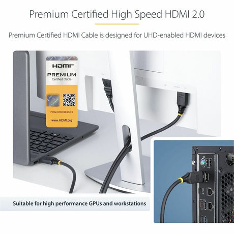StarTech.com 10ft (3m) Premium Certified High Speed HDMI Cable, 4K 60Hz/1440p 144Hz, 18Gbps, UHD HDMI 2.0 Cord, TPE Jacket