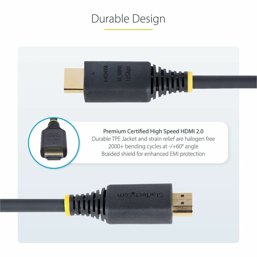 StarTech.com 10ft (3m) Premium Certified High Speed HDMI Cable, 4K 60Hz/1440p 144Hz, 18Gbps, UHD HDMI 2.0 Cord, TPE Jacket
