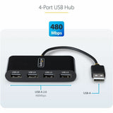 StarTech.com 4-Port USB 2.0 Hub, USB Bus Powered, Small Travel Mini USB Hub, Multi-Port USB 2.0 Splitter, Portable USB Hub, 480Mbps