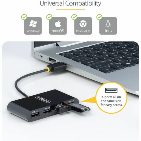 StarTech.com 4-Port USB 2.0 Hub, USB Bus Powered, Small Travel Mini USB Hub, Multi-Port USB 2.0 Splitter, Portable USB Hub, 480Mbps