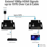 SIIG HDMI Over Cat6 Extender - 60m - 1080p - PoC - Metal Housing