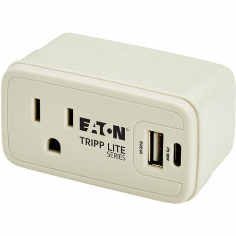 Eaton Tripp Lite Series Power It! 1-Outlet Universal Travel Charger and Power Strip - 5-15R Outlet, USB-C and USB-A Ports, 32W PD Charging, 5-15P Direct Plug-In, Gray