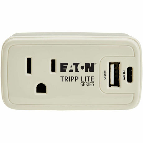 Eaton Tripp Lite Series Power It! 1-Outlet Universal Travel Charger and Power Strip - 5-15R Outlet, USB-C and USB-A Ports, 32W PD Charging, 5-15P Direct Plug-In, Gray