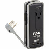 Eaton Tripp Lite Series Protect It! 2-Outlet Travel-Size Surge Protector - 5-15R Outlets, USB-C and USB-A Ports, 5-15P Input, Black