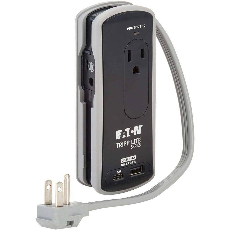 Eaton Tripp Lite Series Protect It! 2-Outlet Travel-Size Surge Protector - 5-15R Outlets, USB-C and USB-A Ports, 5-15P Input, Black
