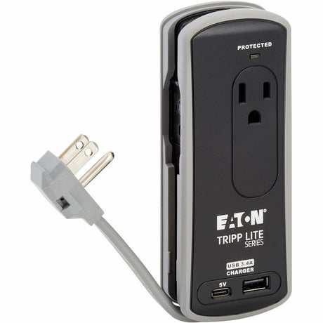 Eaton Tripp Lite Series Protect It! 2-Outlet Travel-Size Surge Protector - 5-15R Outlets, USB-C and USB-A Ports, 5-15P Input, Black