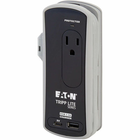 Eaton Tripp Lite Series Protect It! 2-Outlet Travel-Size Surge Protector - 5-15R Outlets, USB-C and USB-A Ports, 5-15P Input, Black