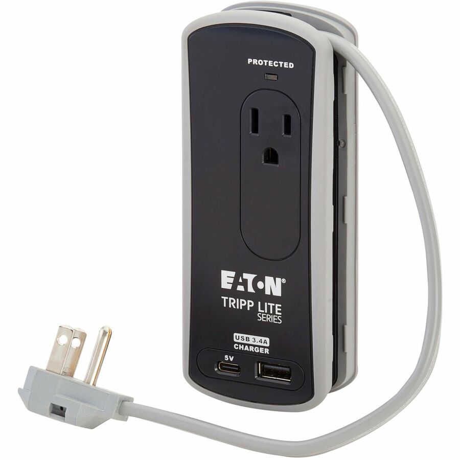 Eaton Tripp Lite Series Protect It! 2-Outlet Travel-Size Surge Protector - 5-15R Outlets, USB-C and USB-A Ports, 5-15P Input, Black