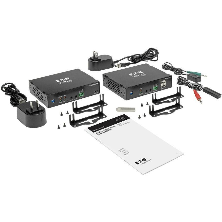 Eaton Tripp Lite Series DisplayPort over Fiber Extender Kit, Transmitter/Receiver, 4K 60 Hz, 4:4:4, RS-232, IR, Multimode LC, 985 ft. (300 m), TAA
